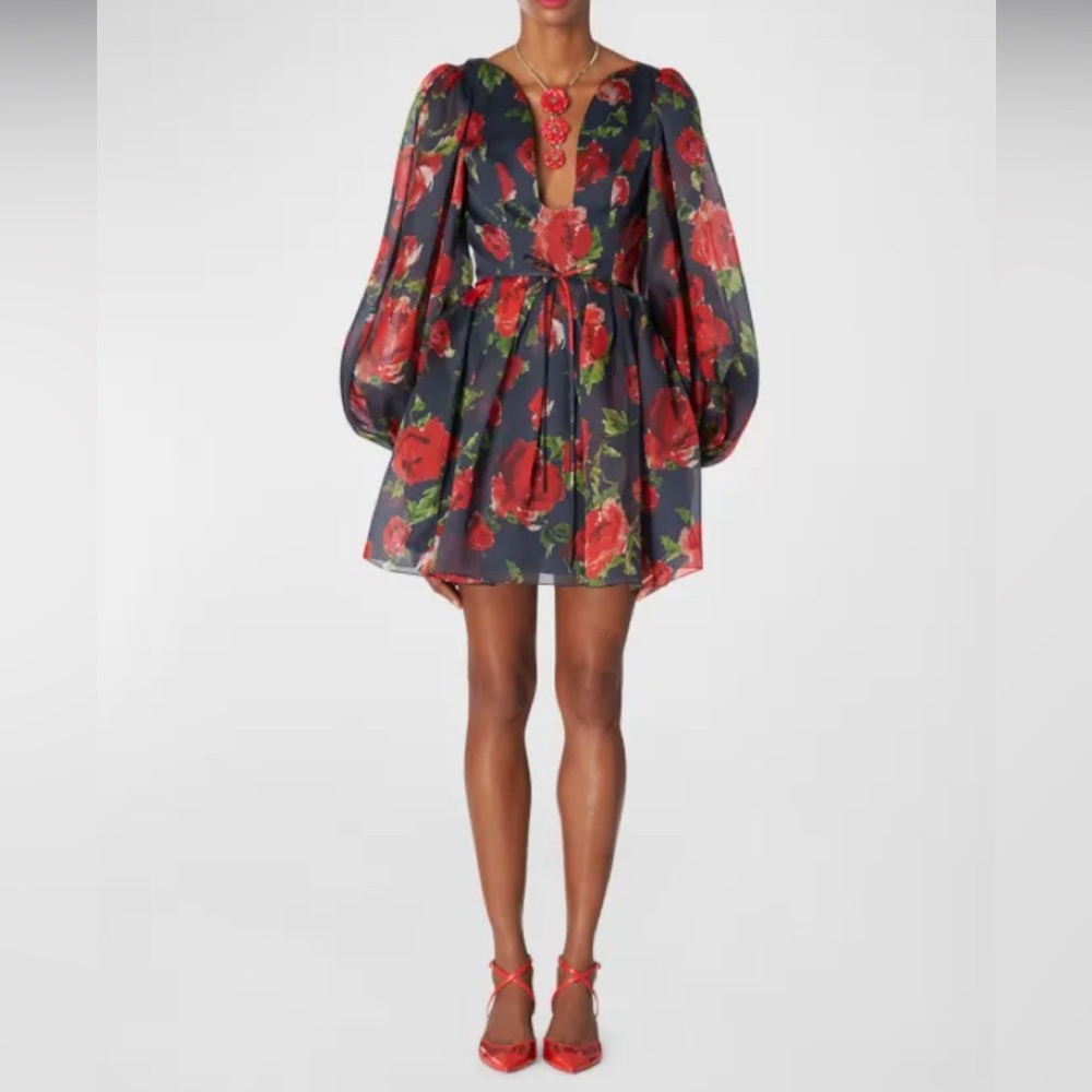 Carolina Herrera Women’s Floral Deep U 100% Silk Mini Dress